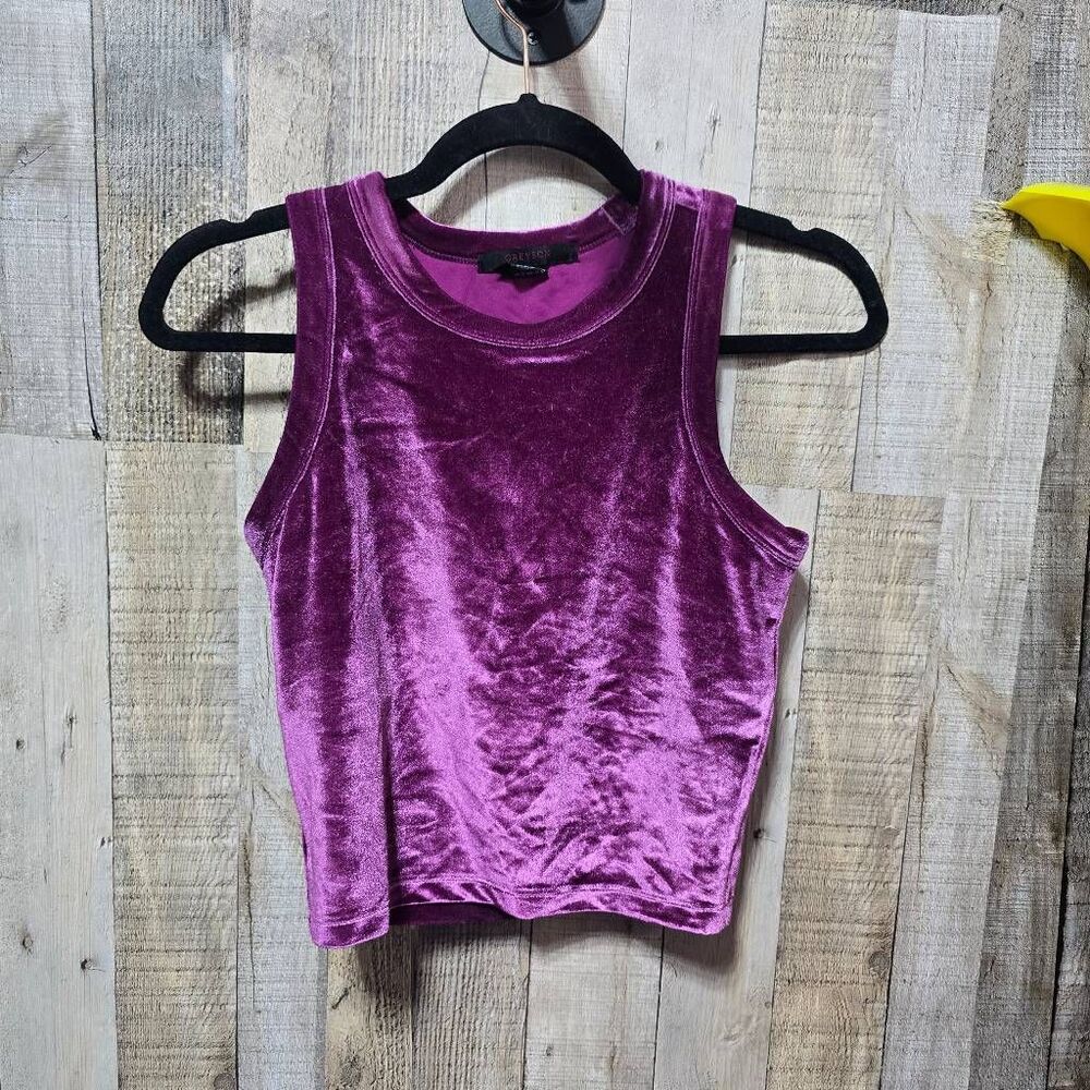 Greyson Purple Crushed Velvet Velour Crop Top Small Outdoor Golf Preppy Femme